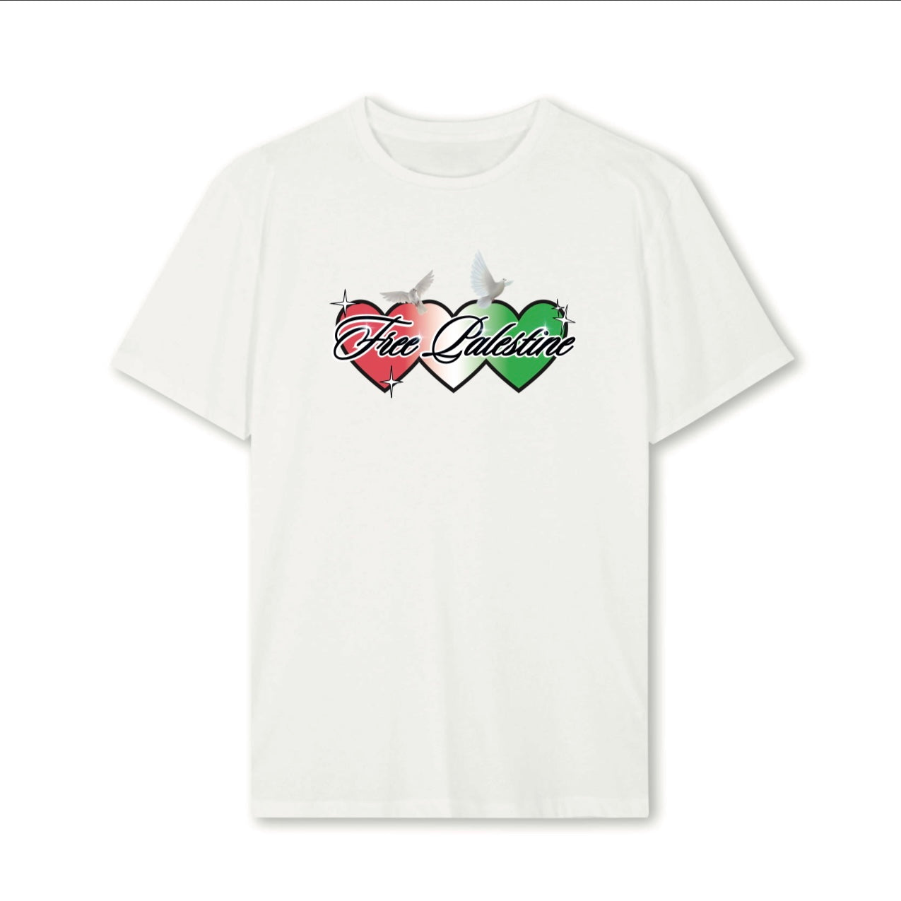 3 Heart Free Palestine Shirt (White)