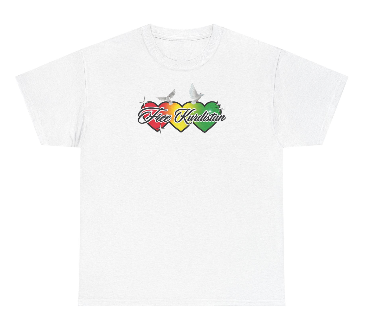 3 Hearts Free Kurdistan "Berlin für Rojava" Tee (White)