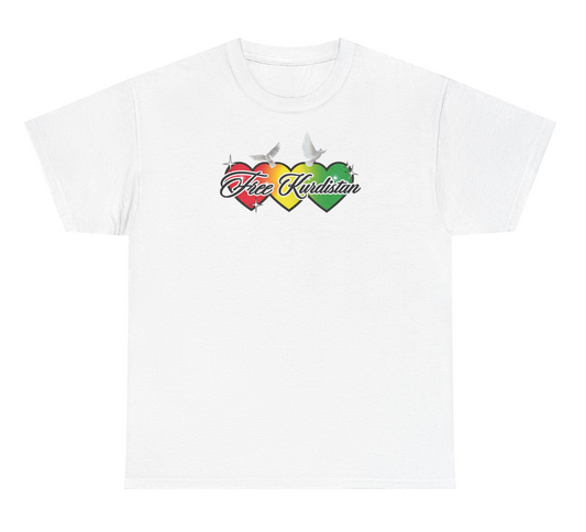 3 Hearts Free Kurdistan "Berlin für Rojava" Tee (White)